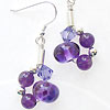Handmade transparent purple lampwork beads gathered together with amethyst and sterling silver beads into a sterling silver tube earrings